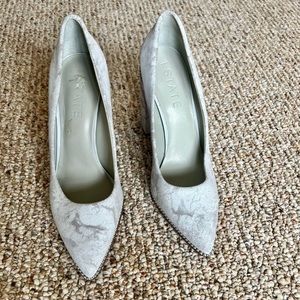 White/grey block heels